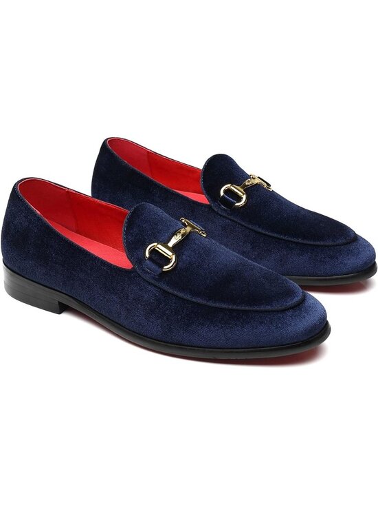 Men\'s Navy Blue Velvet Loafers Wedding Party Prom Homecoming Shoes main image 5